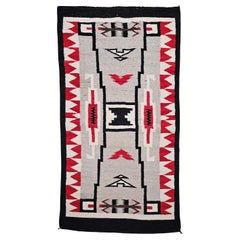 Vintage Navajo Storm Warrior Rug, Handwoven Wool, Mid-20th Century