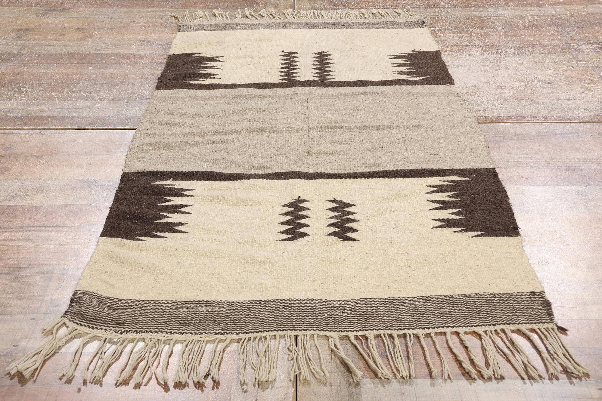 78994 Vintage New Mexico Chimayo Rug, 03'00 x 06'02. This handwoven wool vintage Chimayo rug from New Mexico is a striking example of traditional Southwestern artistry, where the simplicity of its design is elevated by the profound cultural history