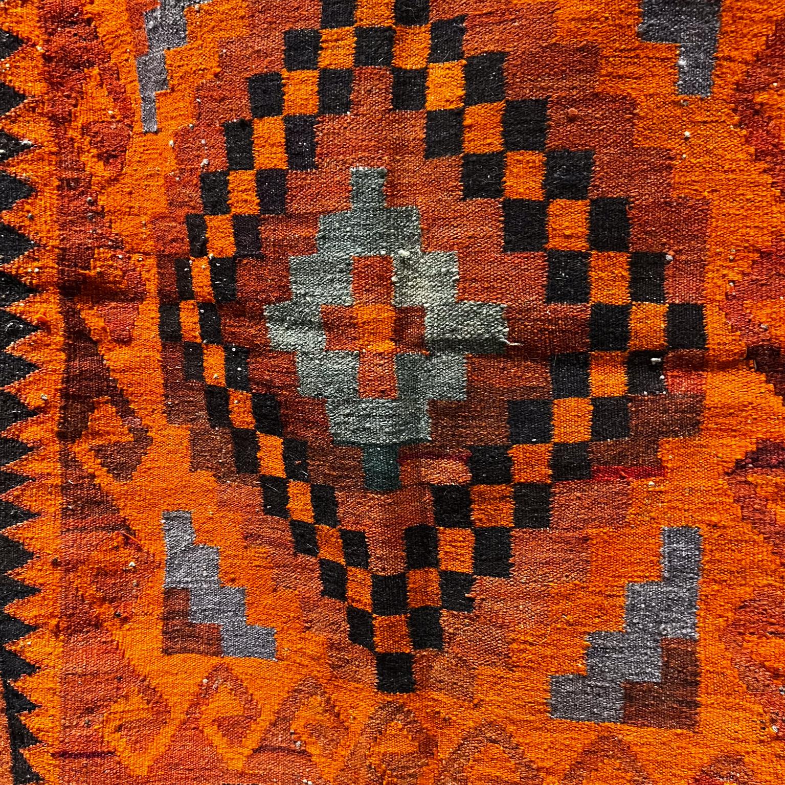 Mid-Century Modern Vintage Navajo Textile Wall Art Hanging Tapestry Vibrant Orange For Sale
