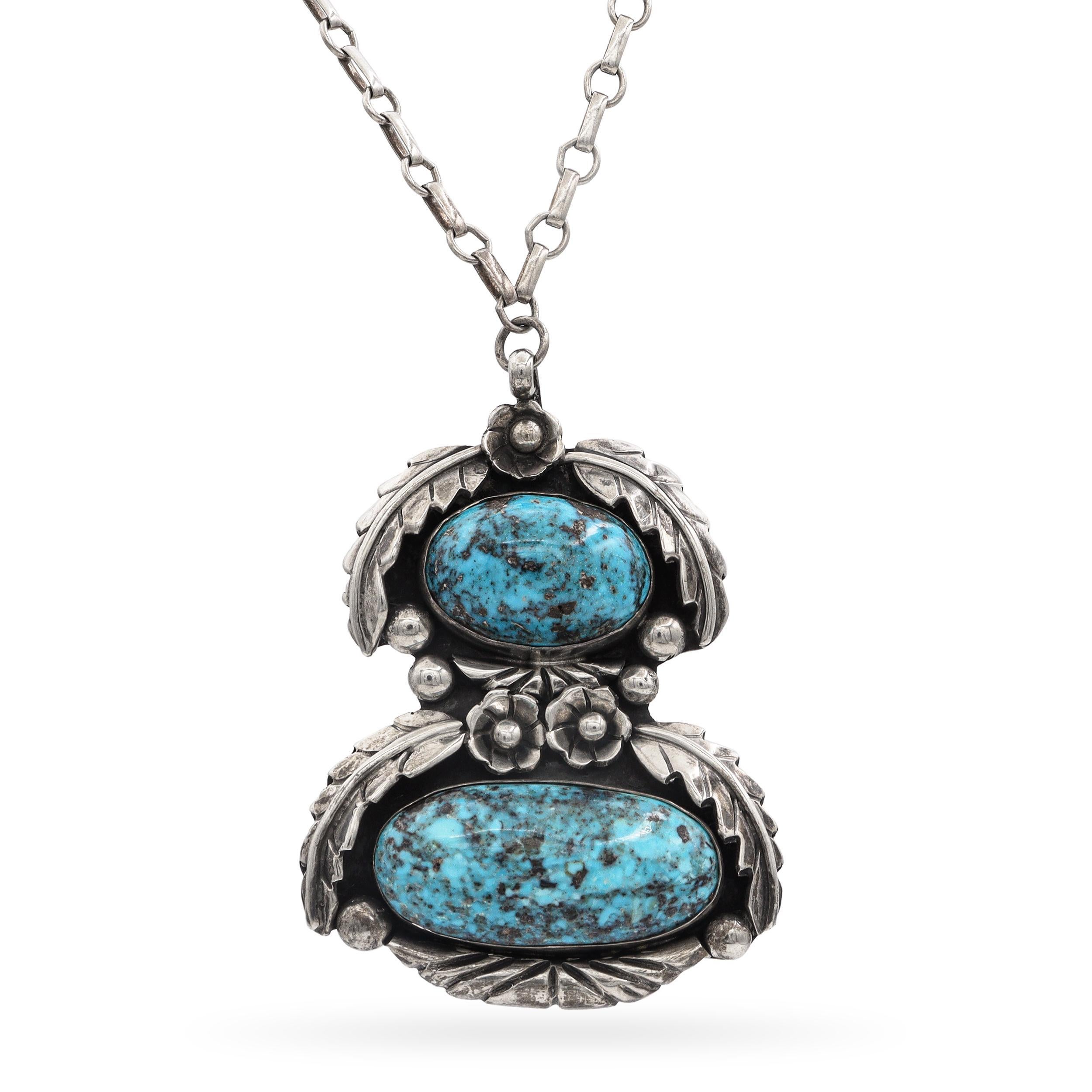 Collana con ciondolo in turchese d'epoca Navajo Tom Willetto in argento sterling