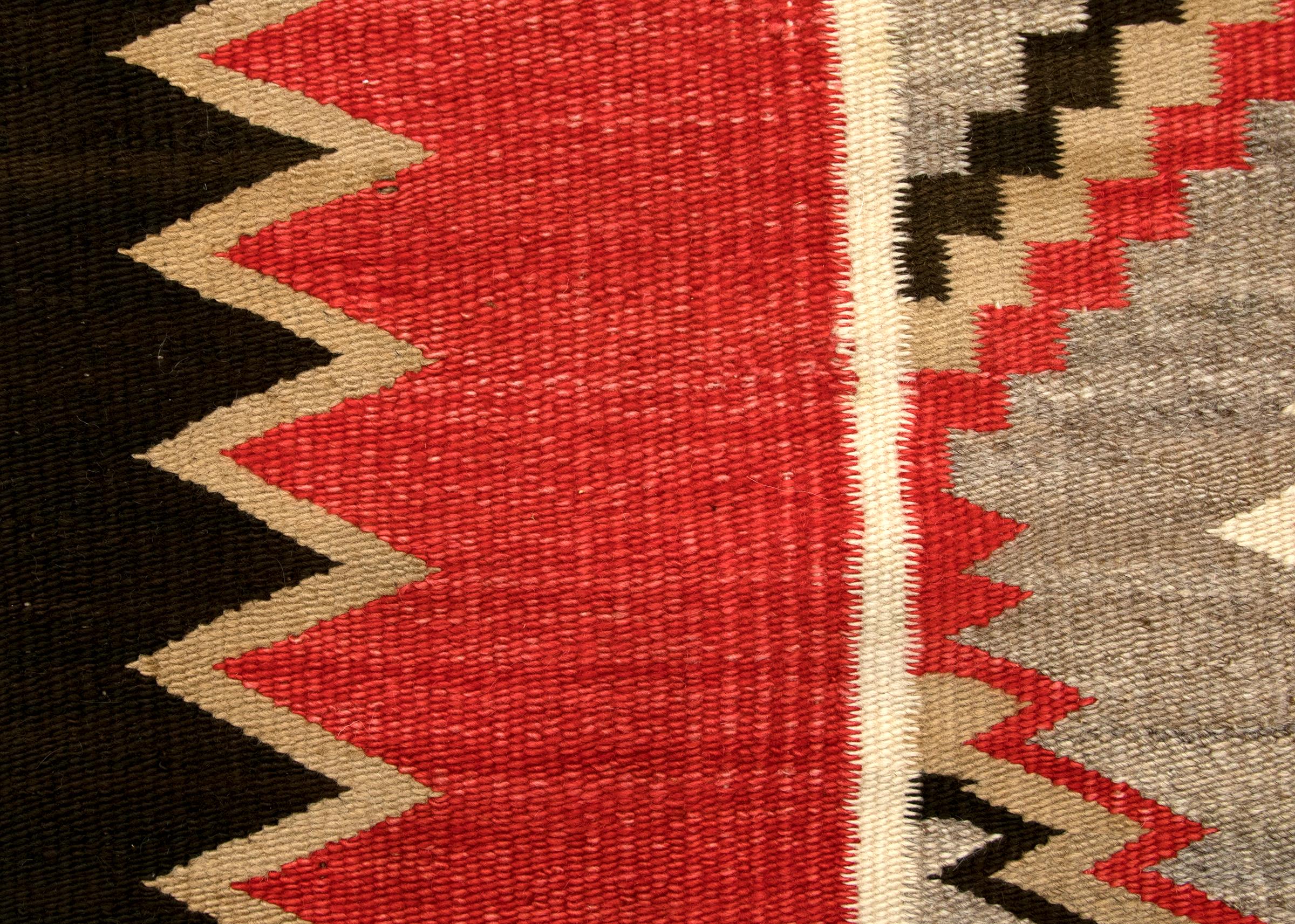 Native American Vintage Navajo Trading Post Rug, circa 1930, Gray, Brown, Red, White and Black