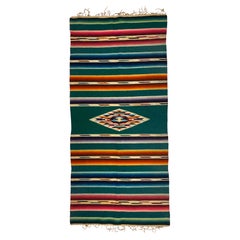Vintage Navajo Trading Post Rug or Blanket, circa 1920, Green Blue Red Tan