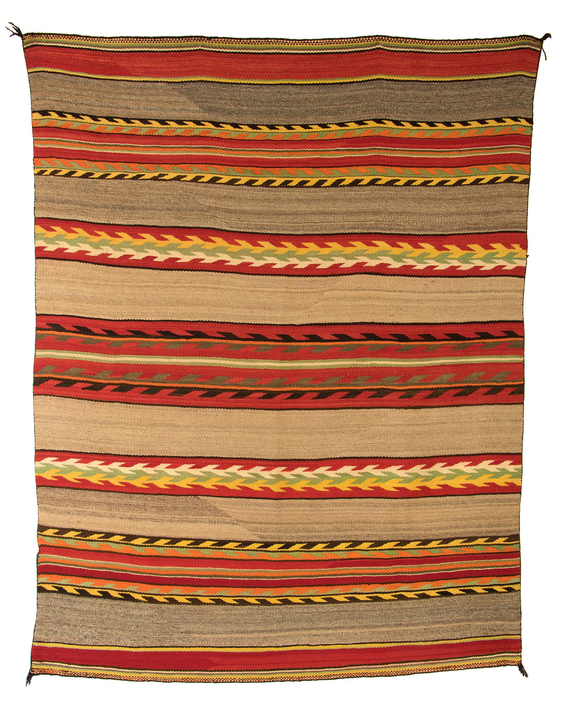 Hand-Woven Vintage Navajo Transitional Blanket, 19th Century Banded Design