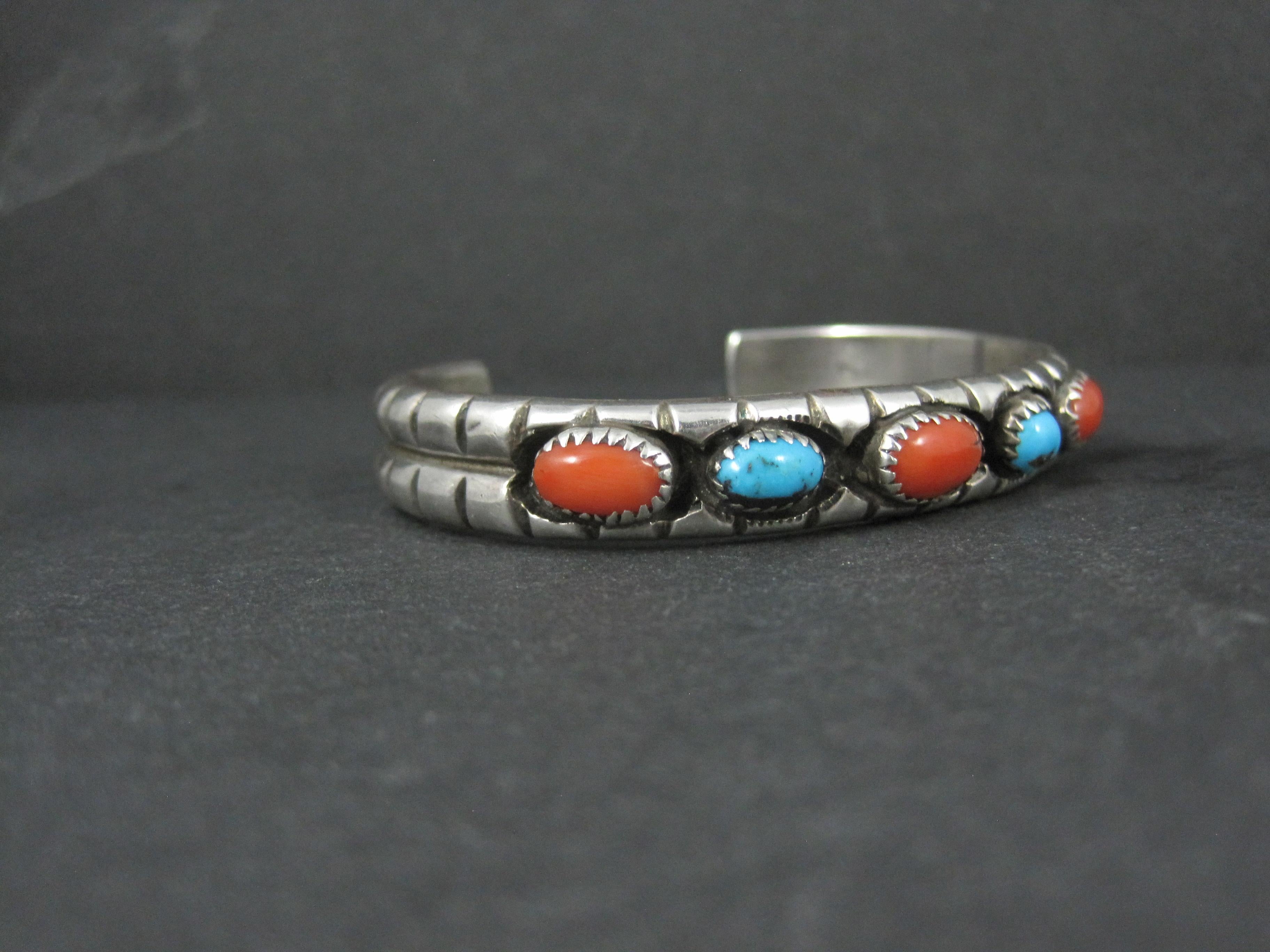 Native American Vintage Navajo Turquoise and Coral Cuff Bracelet 6.25