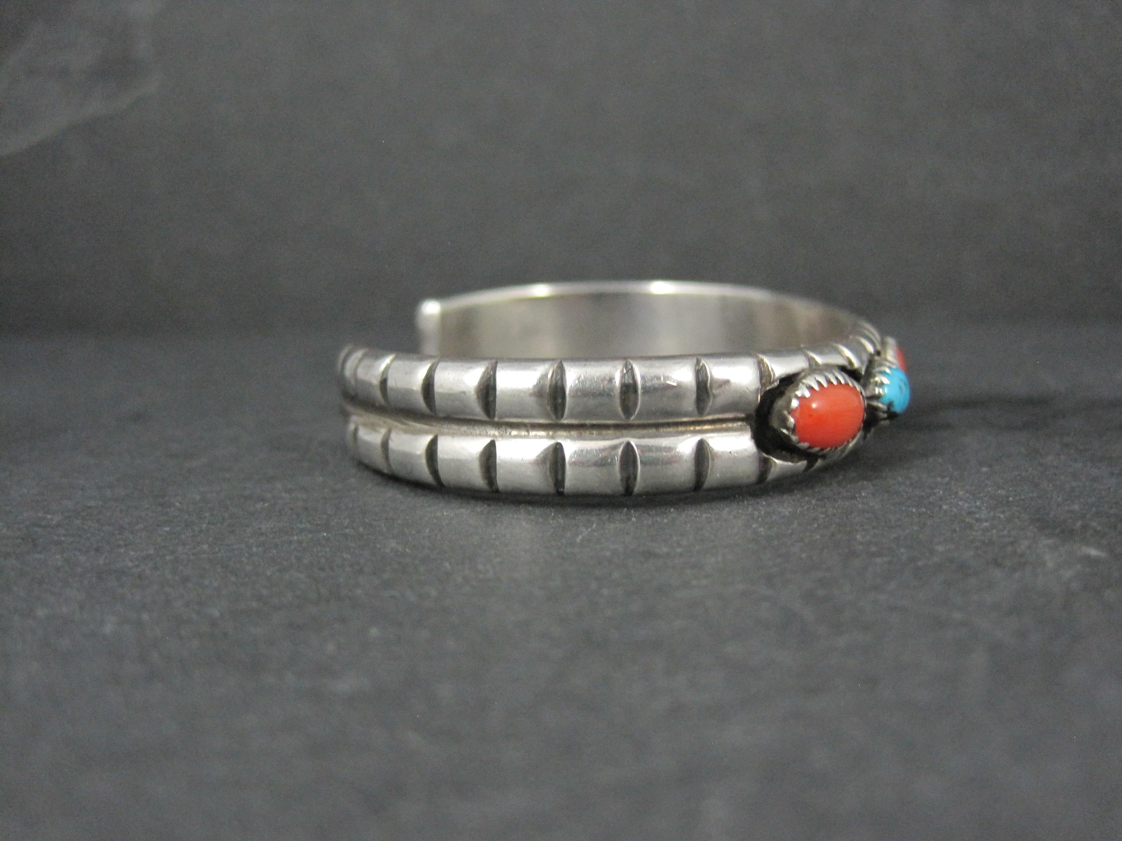 Cabochon Vintage Navajo Turquoise and Coral Cuff Bracelet 6.25