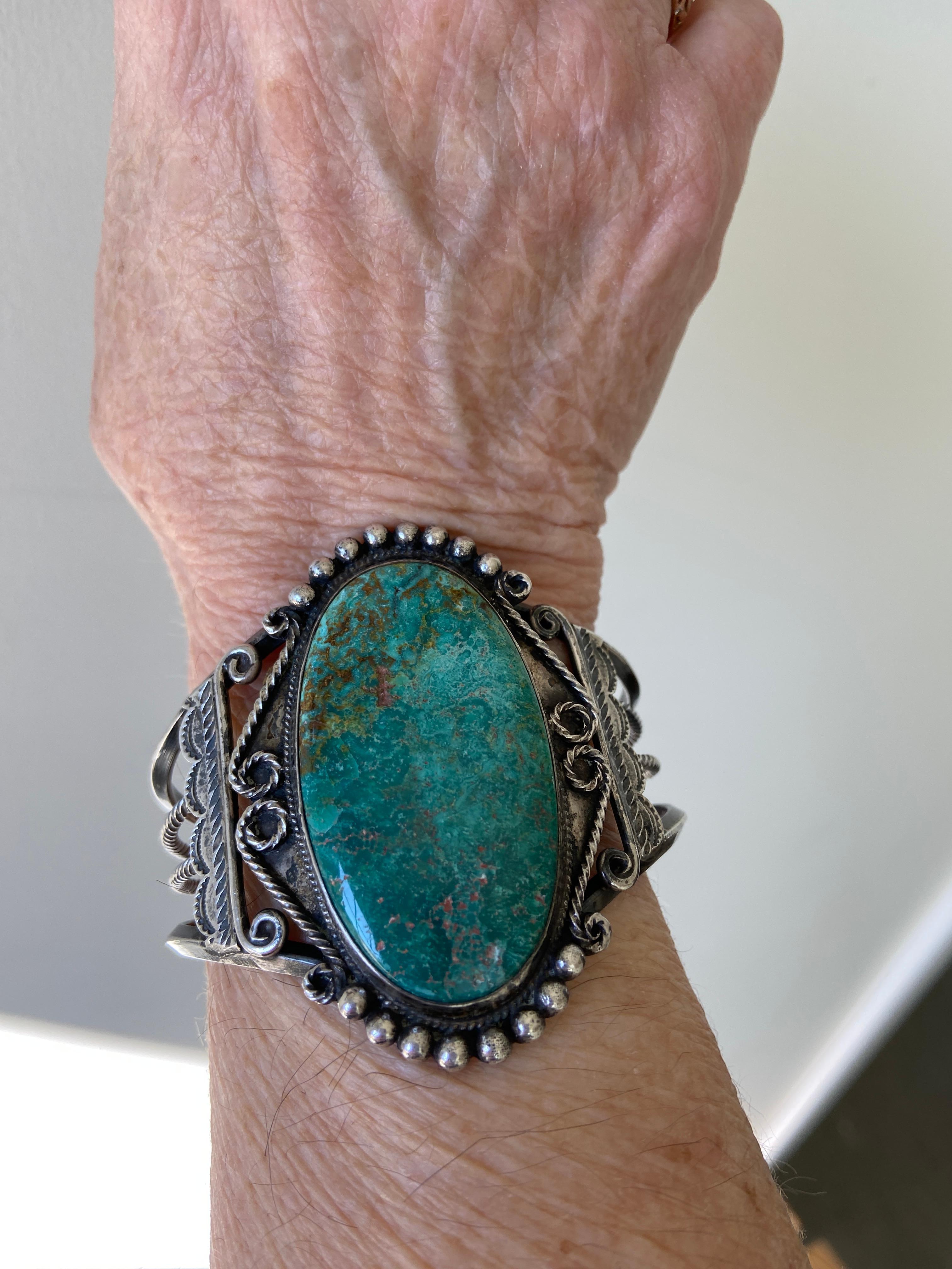Vintage Native American Navajo Kingman Turquoise and Silver Cuff ...