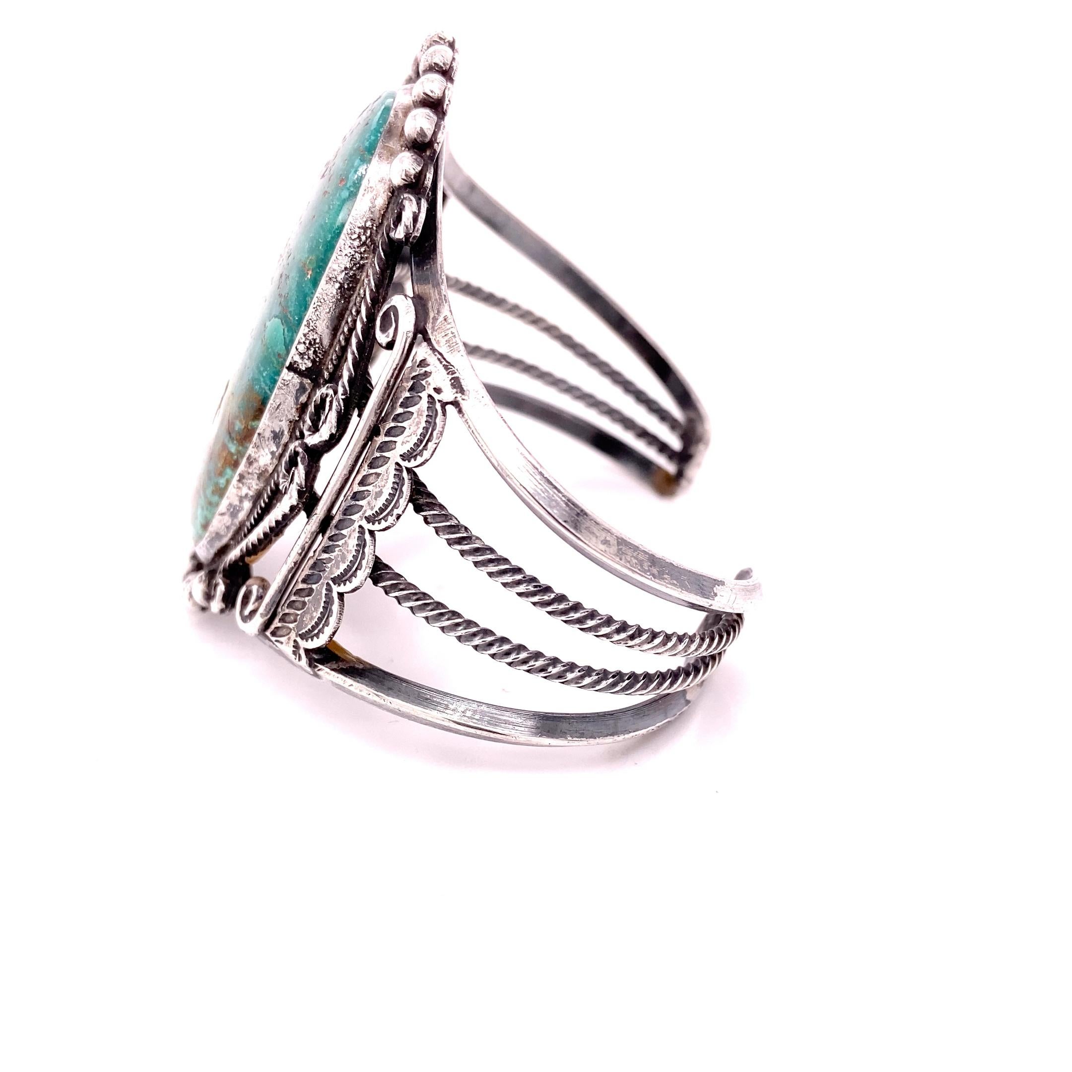 Vintage Native American Navajo Kingman Turquoise and Silver Cuff ...