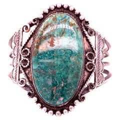 Vintage Native American Navajo Kingman Turquoise and Silver Cuff Bracelet