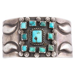 Antique Navajo Turquoise and Silver Cuff, circa 1930-1940