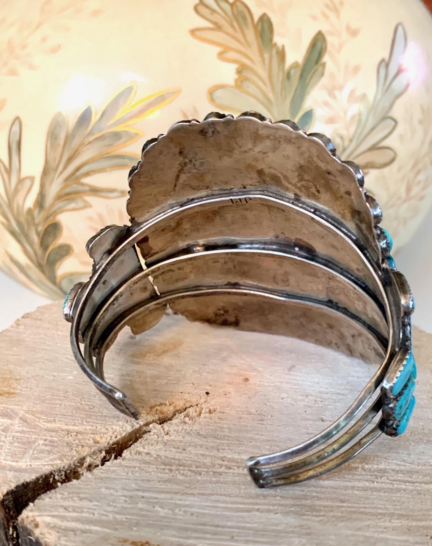 Cabochon Vintage Native American Turquoise and Silver Cuff/Bracelet