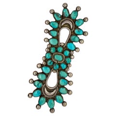Vintage Navajo Turquoise Cluster Sterling Silver Brooch