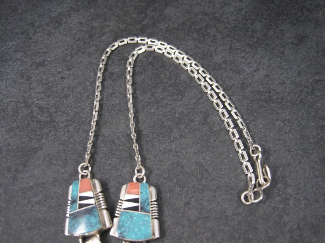 Vintage Navajo Turquoise Inlay Necklace John Charley For Sale 3