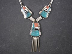 Vintage Navajo Turquoise Inlay Necklace John Charley