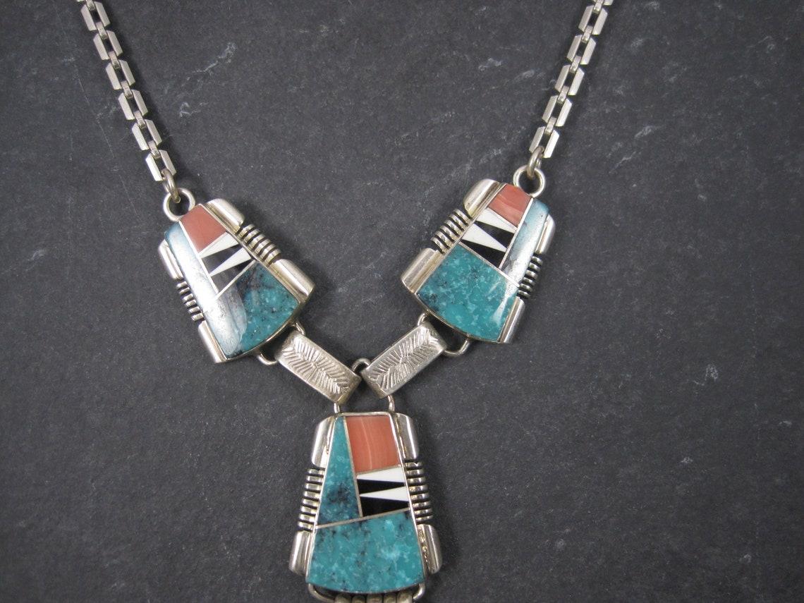 Vintage Navajo Turquoise Inlay Necklace John Charley In Excellent Condition For Sale In Webster, SD