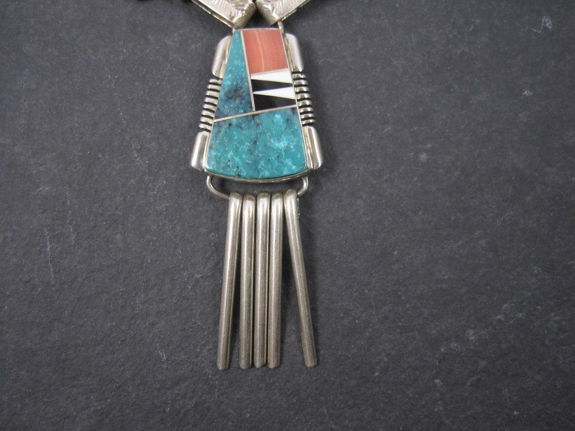 Vintage Navajo Turquoise Inlay Necklace John Charley For Sale 1