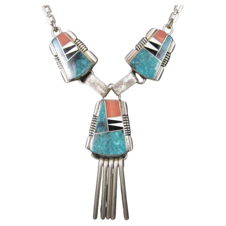 Vintage Navajo-Halskette mit türkisfarbener Intarsien, John Charley im Angebot
