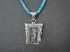 Vintage Navajo Turquoise Opal Kokopelli Pendant on Apatite Bead Necklace
