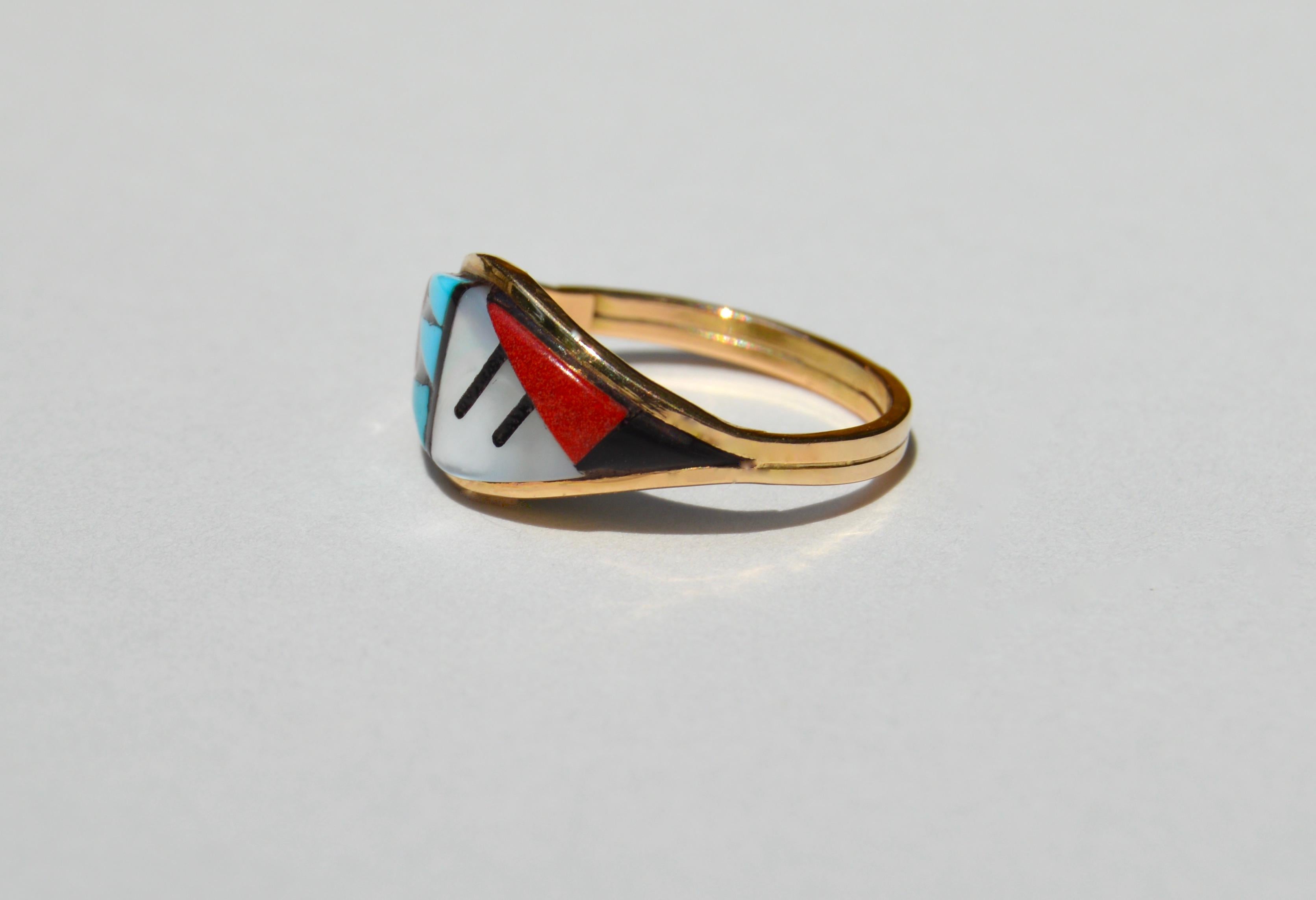 navajo turquoise and coral ring