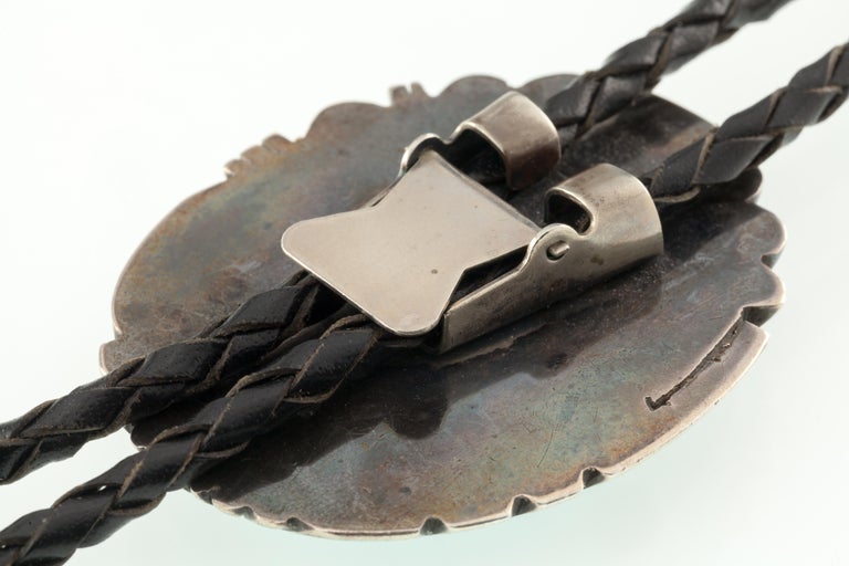 Vintage Navajo Turquoise and Sterling Silver Bolo Tie in Black Leather ...
