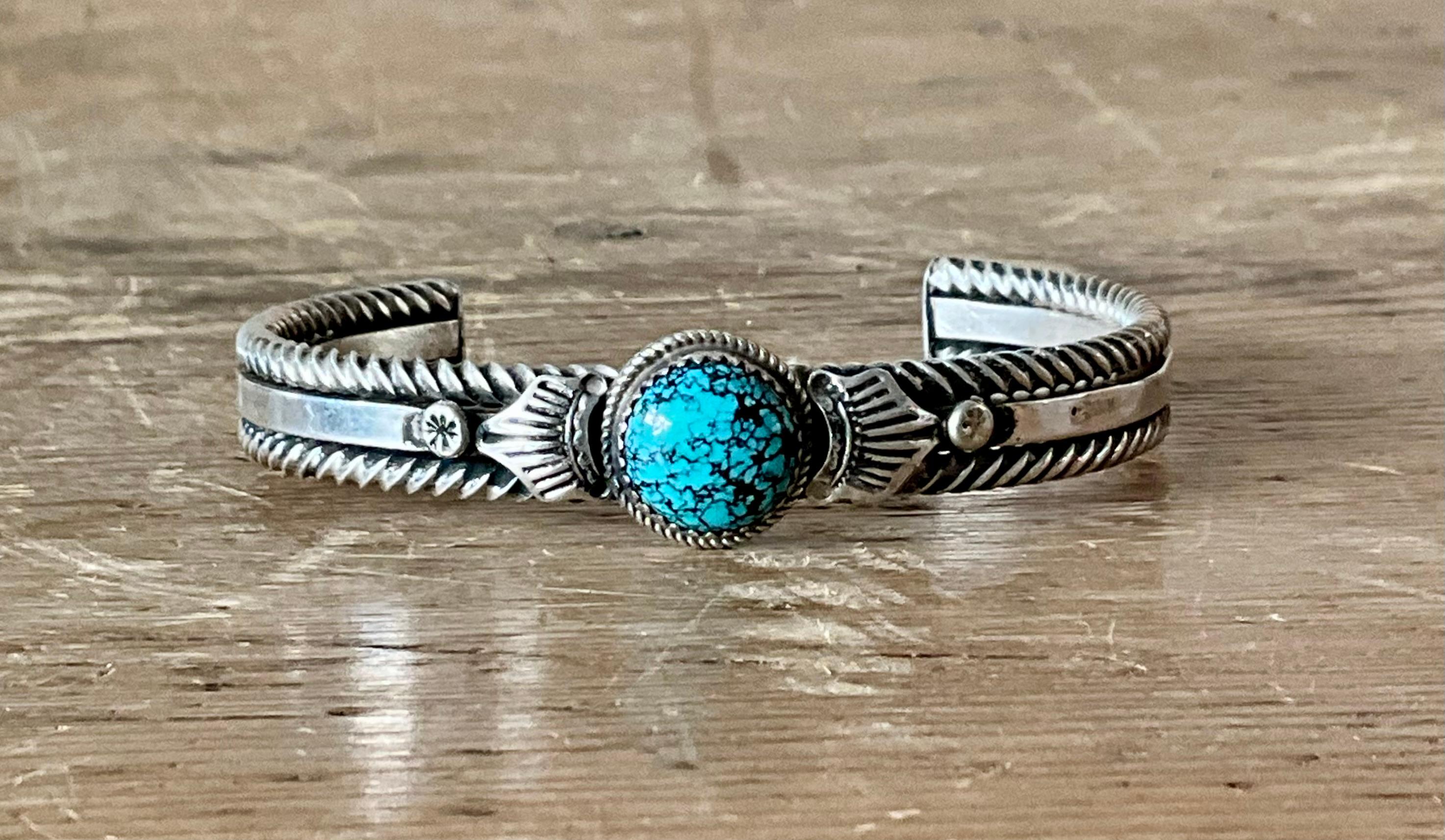 Polsino vintage in turchese Navajo in argento sterling In condizioni buone in vendita a West Palm Beach, FL