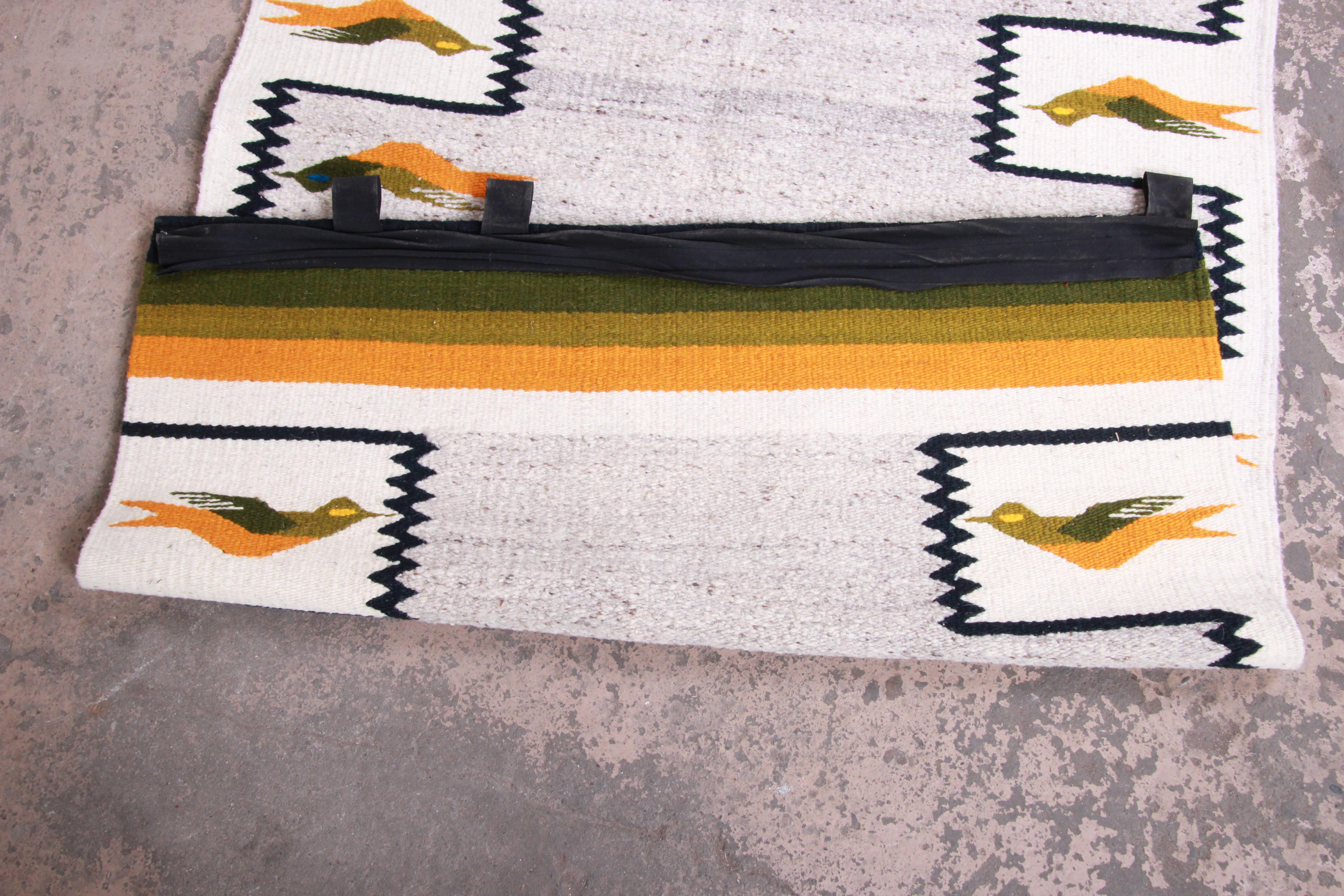 American Vintage Navajo Wool Rug or Wall Hanging with Geometric Bird Design