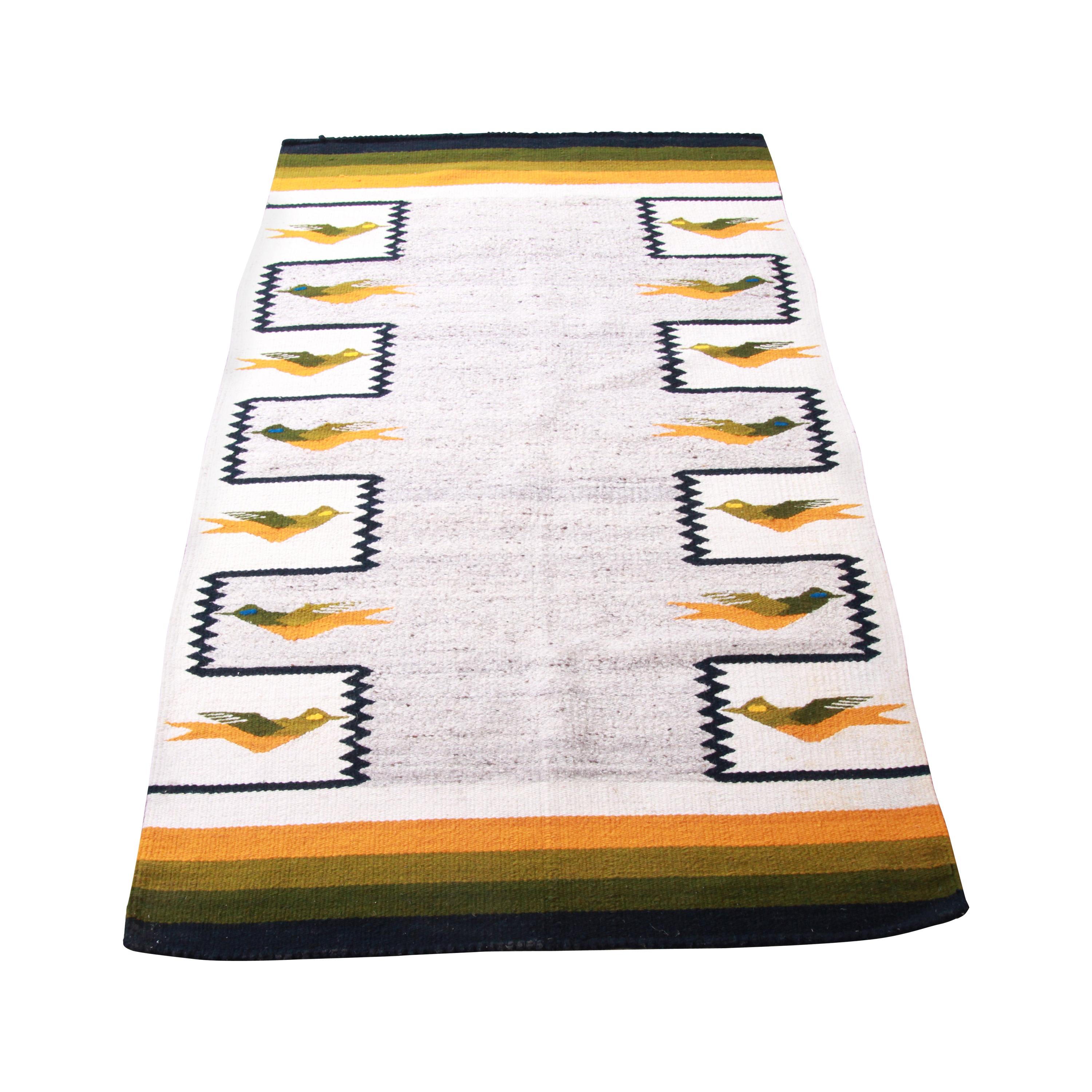 Vintage Navajo Wool Rug or Wall Hanging with Geometric Bird Design