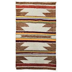 Vintage Navajo Wool Rug with Wide Band Pattern in Ivory, Rust, Purple & Yellow