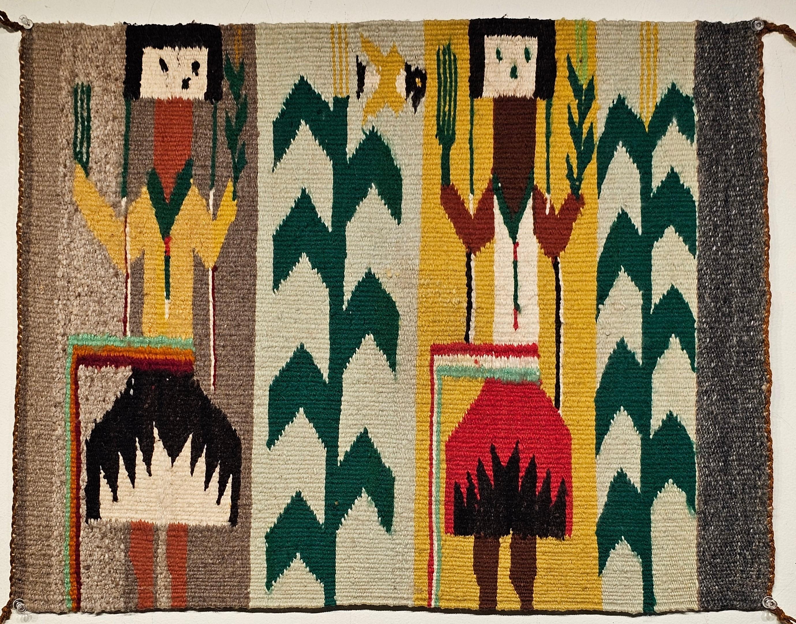 Alfombra pictórica vintage Navajo Yei en marfil, rojo, amarillo, verde y marrón en venta 3