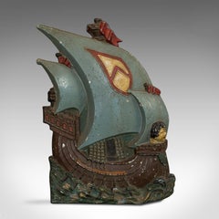 Vintage Naval Ship Plaque, English, Cast Metal, Maritime, Relief, circa 1940