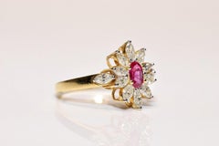 Vİntage Navette 18K Gold Natural Marquise Cut Diamond And Ruby Decorated Ring
