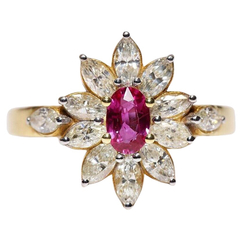 Vİntage Navette Bague en or 18K ornée de diamants et de rubis taille marquise naturels