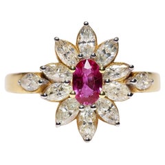 Vİntage Navette 18K Gold Natural Marquise Cut Diamond And Ruby Decorated Ring