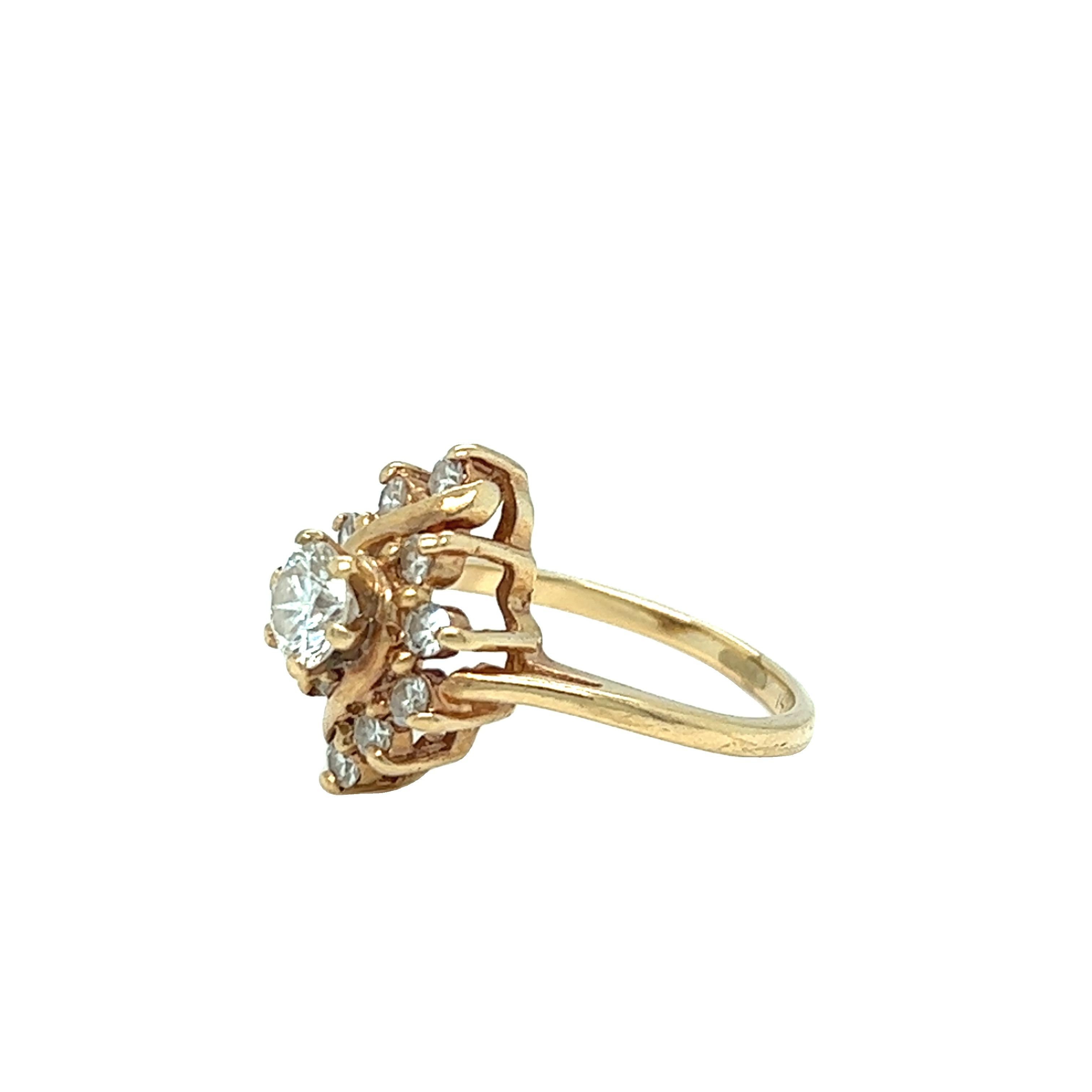 Vintage Navette Bypass Diamond Ring 14K Yellow Gold For Sale 1