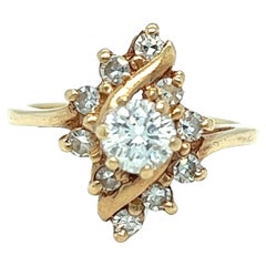 Retro Navette Bypass Diamond Ring 14K Yellow Gold