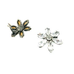 Vintage Navette Crystal Flowers Earrings 1980s
