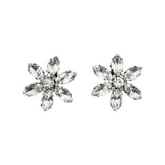 Vintage Navette Crystal Flowers Earrings 1980s