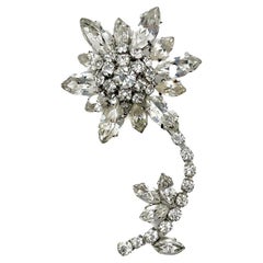 Retro Navette Crystal Stemmed Flower Brooch 1950s