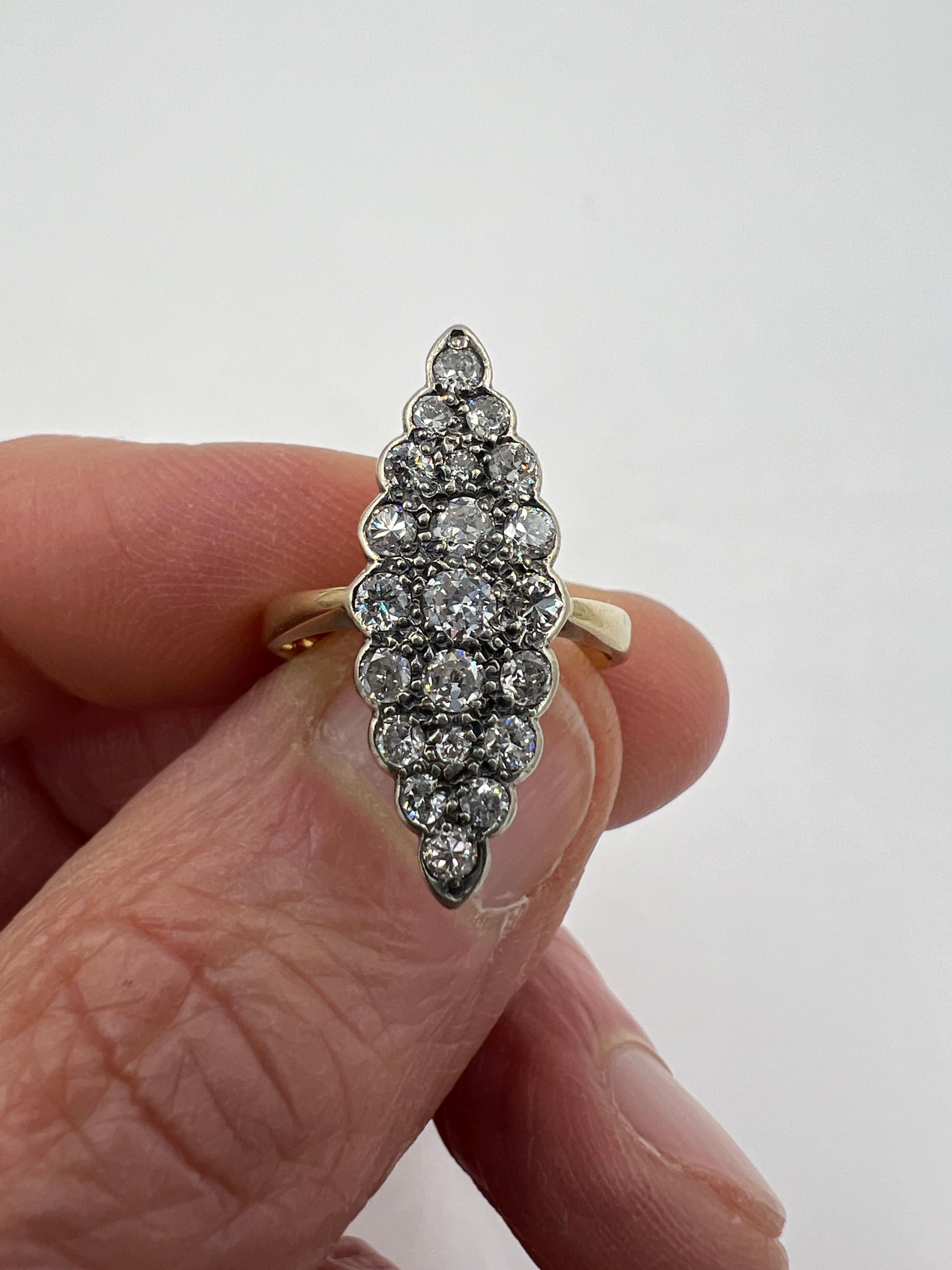 Art Deco Vintage Navette Diamond Cluster Ring  For Sale