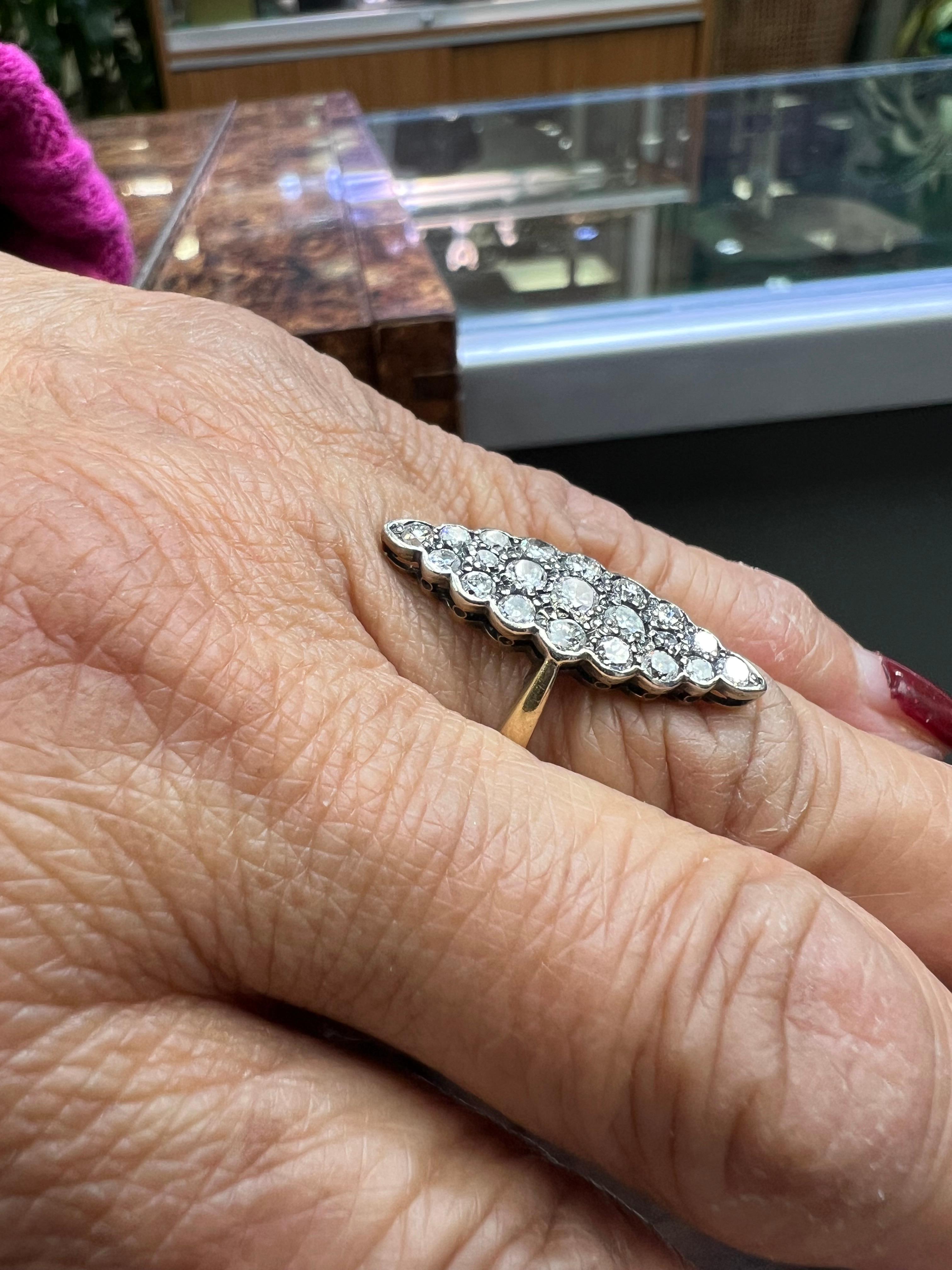 Vintage Navette Diamond Cluster Ring 2