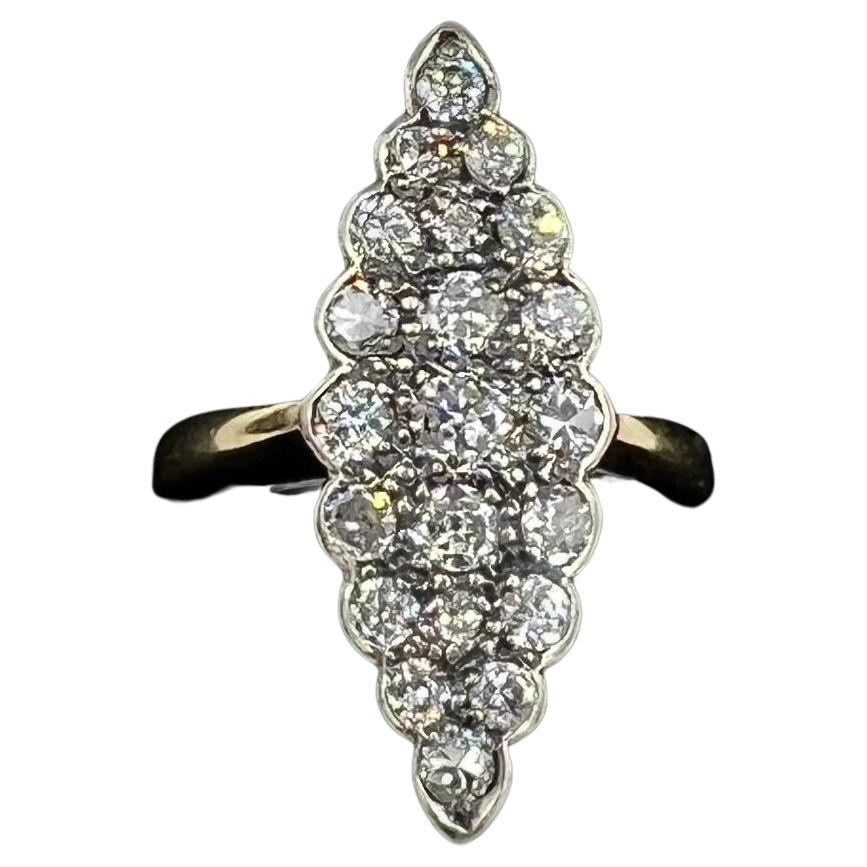 Vintage Navette Diamond Cluster Ring  For Sale