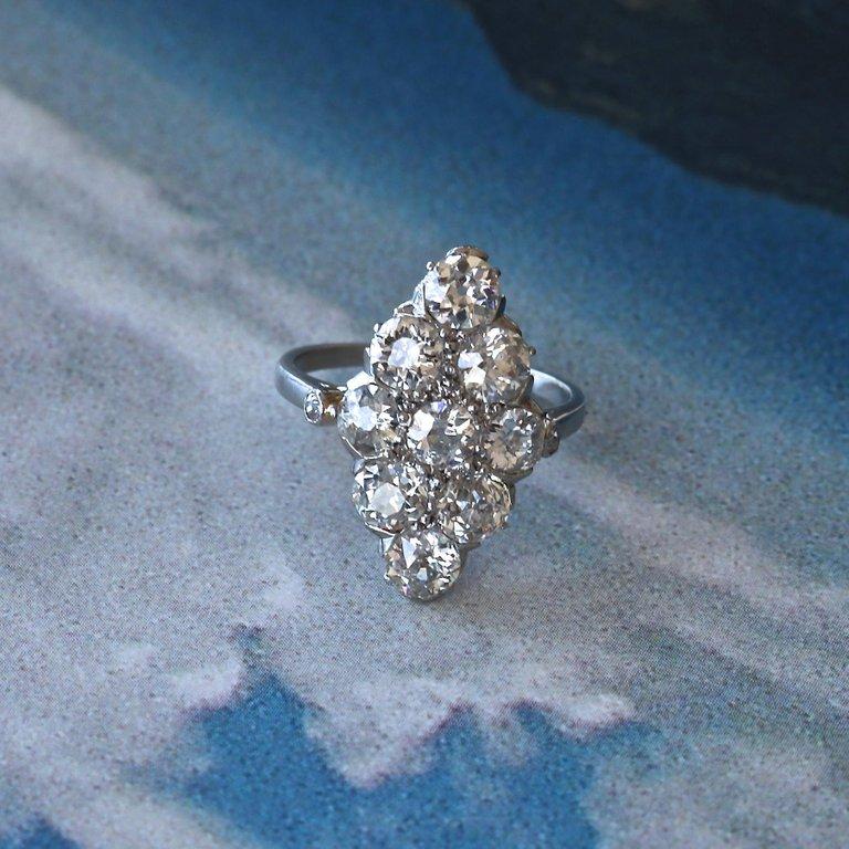 Vintage Navette Diamond Platinum Ring In Excellent Condition In Beverly Hills, CA