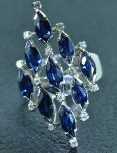 Vintage Navette Ring Set with Marquise Cut Sapphires and Diamonds