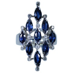 Vintage Navette Ring Set with Marquise Cut Sapphires and Diamonds