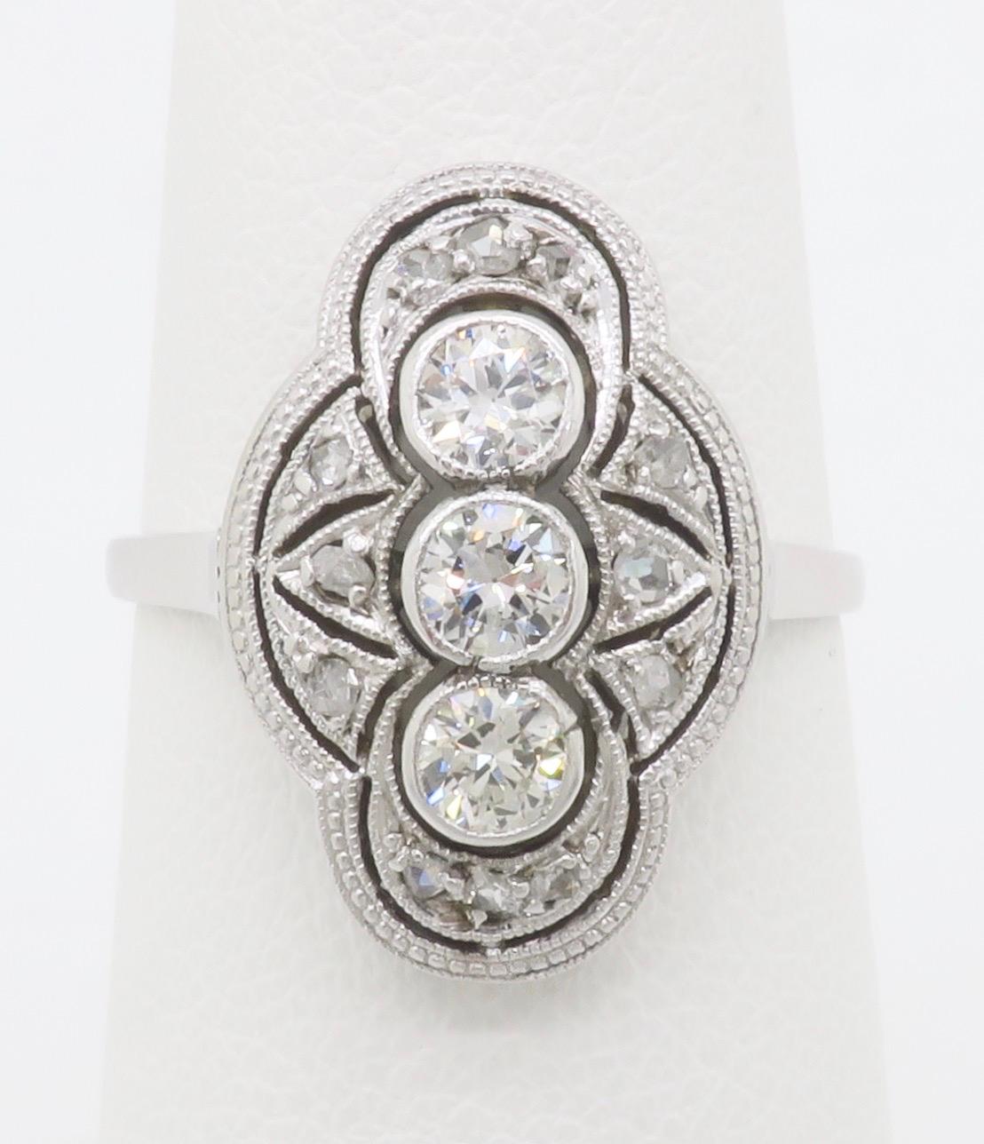 Round Cut Vintage Navette Style Diamond Ring For Sale