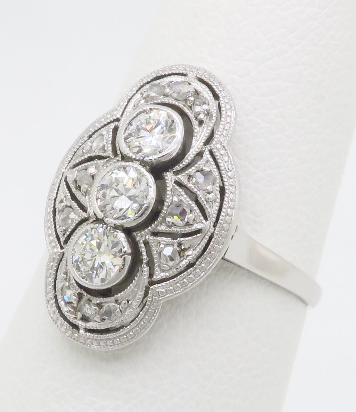Vintage Navette Style Diamond Ring In Excellent Condition For Sale In Webster, NY