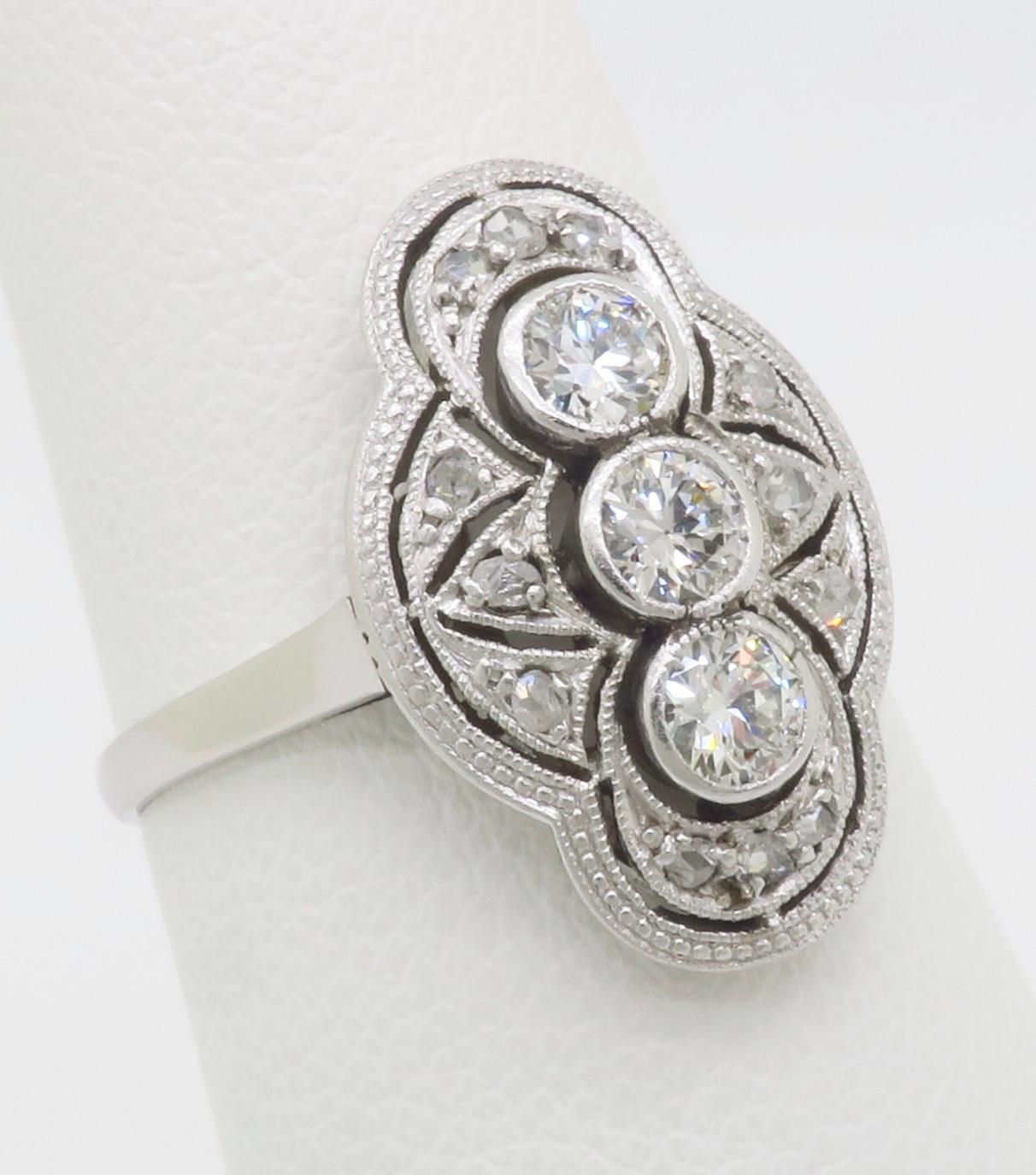 Women's or Men's Vintage Navette Style Diamond Ring For Sale