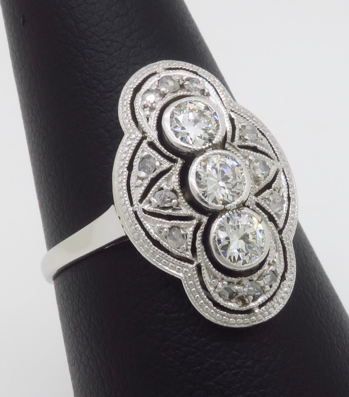 Vintage Navette Style Diamond Ring For Sale 3