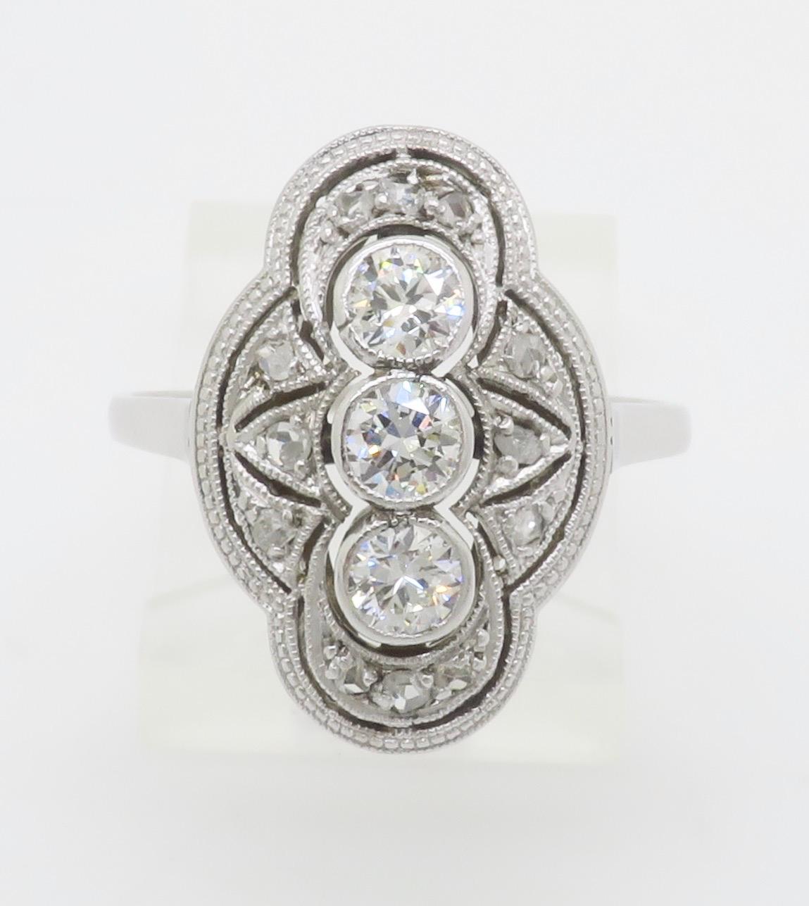 Vintage Navette Style Diamond Ring For Sale 4