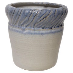 Vintage Navy and Pale Blue Incised Studio Ceramic Planter by Deanna Nichols