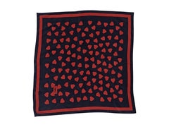 Yves Saint Laurent Navy And Red Silk Heart Printed Scarf
